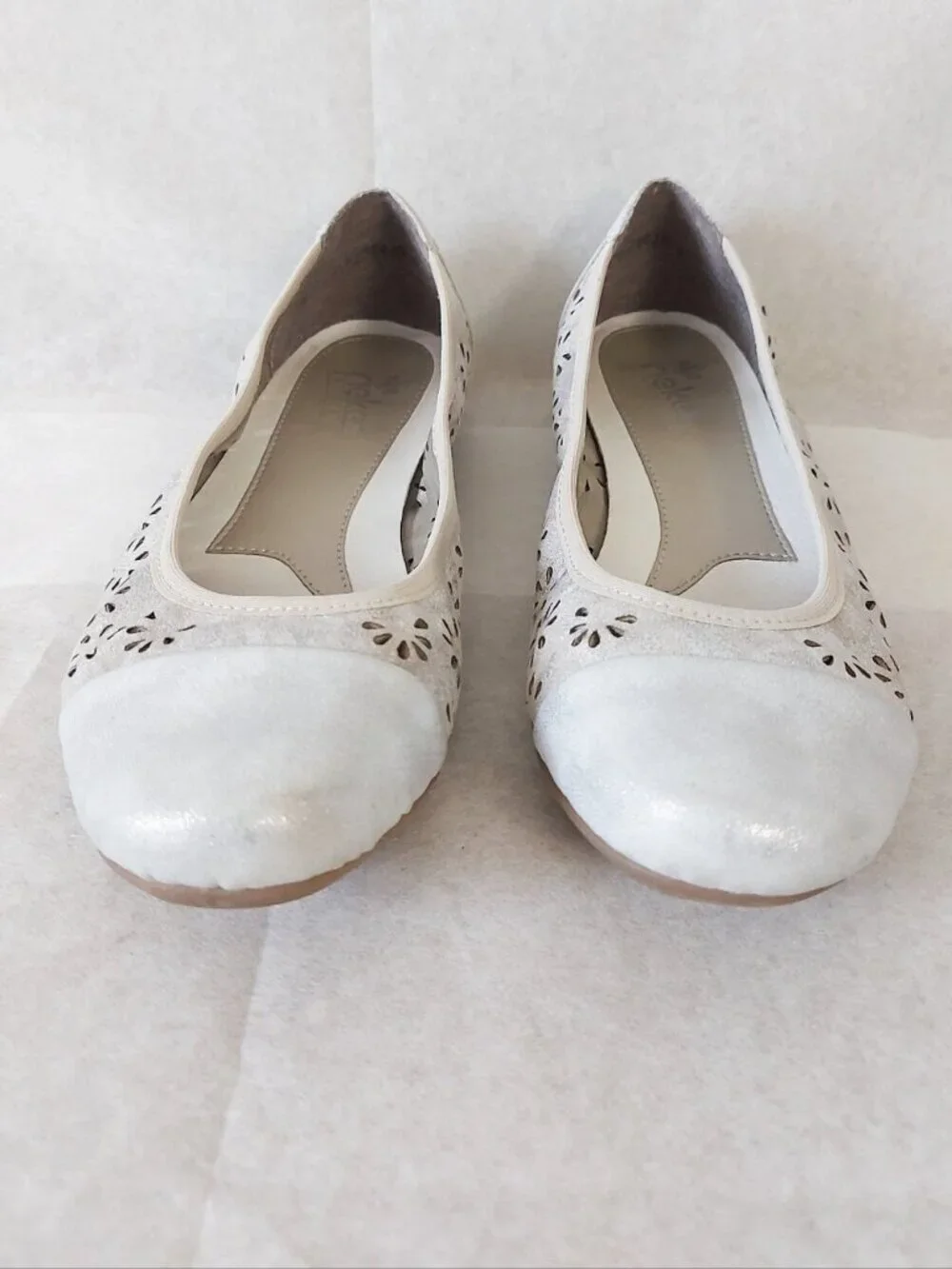 Rieker Women Ballerina Flats Size Silver Perforated Floral Cutout Size 38